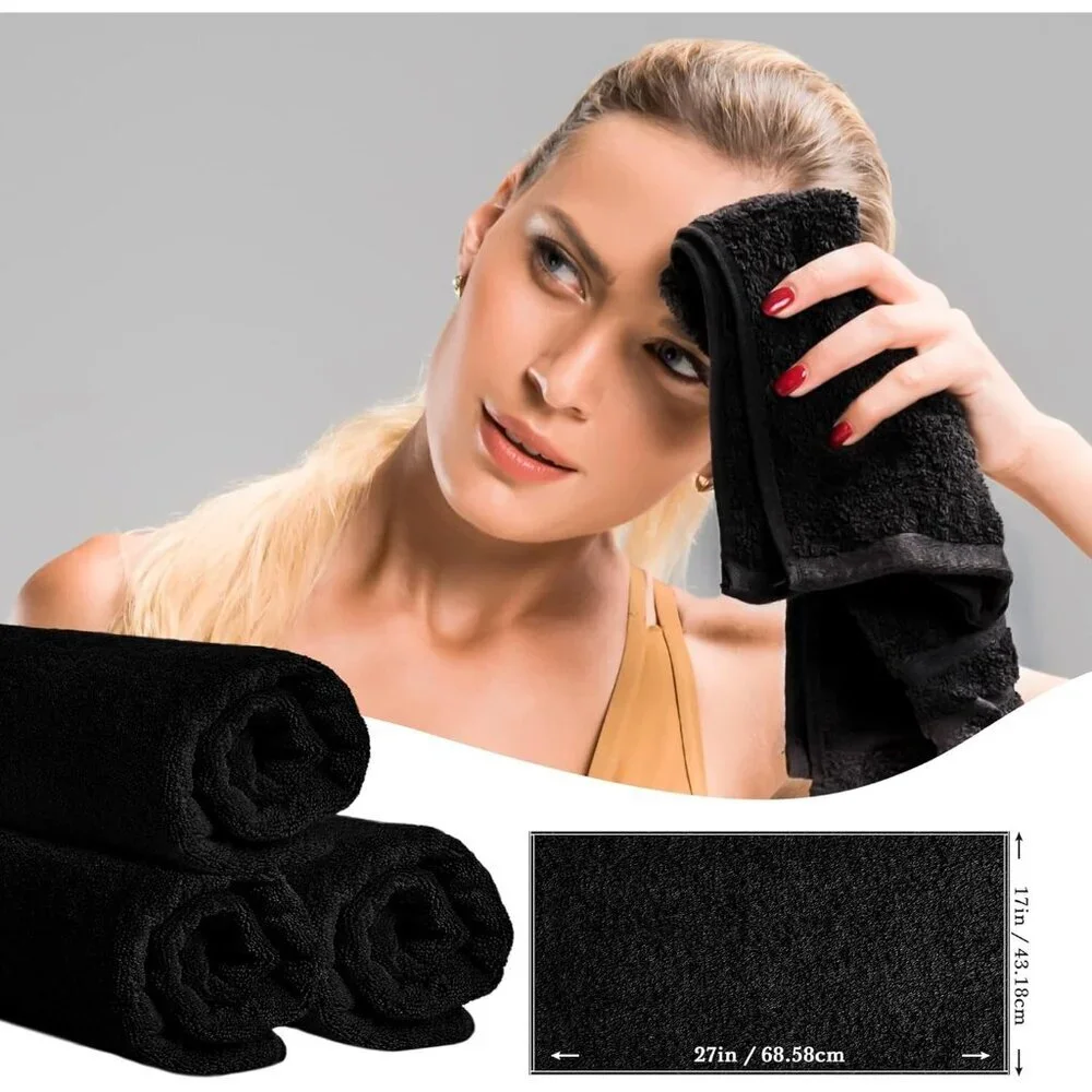 Salon Towels Cotton Black 24 Pack Absorbent Spa Hair Care 16x27